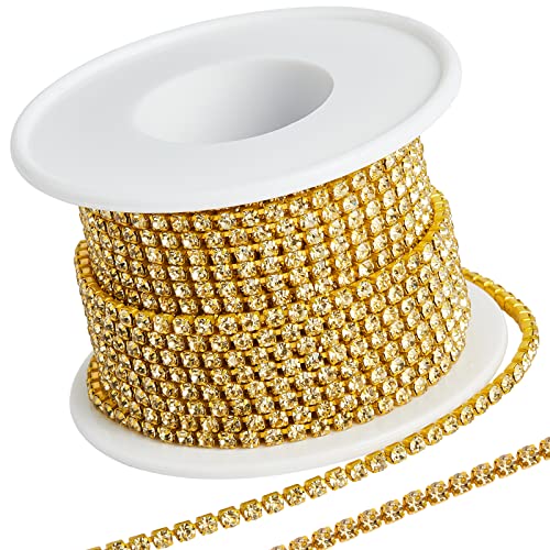 GORGECRAFT 10 Yards 2.5 mm Strasskette Funkelnde Kristall-Strass-Klauen-Kettenbesatz Für Heimwerker-Näharbeiten, Schmuck, Perlenherstellung, Zubehör, Hochzeitsdekoration, Golden von GORGECRAFT