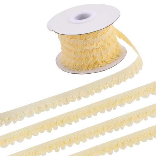 GORGECRAFT 10 Yards Elastische Spitzenborte 13mm Breit Stretch-Kante Dessous-Besatz Blumenmuster Gehäkeltes Gurtband Für Heimwerker Nähen Kleidung Geschenkverpackung Hochzeitsbedarf Zitronengelb von GORGECRAFT