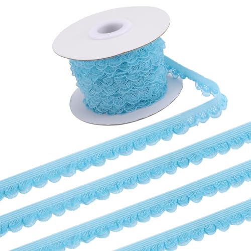 GORGECRAFT 10 Yards Stretch-Bordüre Elastisches Spitzenband 13mm Breit Dessous-Kantenbesatz Blumenmuster Gehäkelte Fransen Heimwerker Nähen Kleidung Geschenkverpackungen Hochzeitsbedarf Himmelblau von GORGECRAFT