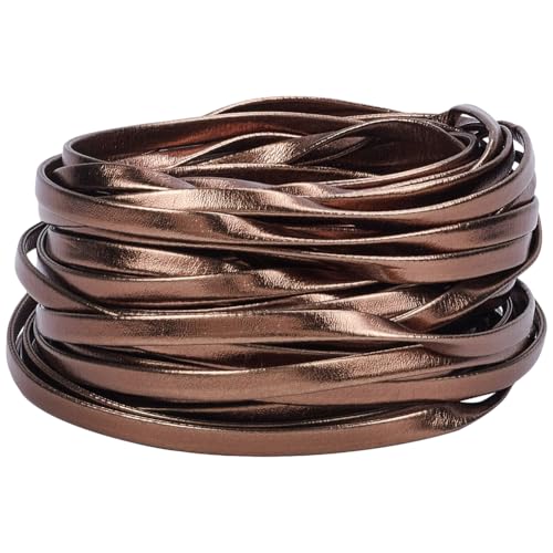 GORGECRAFT 10 m Umklappbarer PU Lederstreifen 5mm Metallisches Leder Flechtschnur Flach Hellbraun Weicher Lederbesatz Riemenbesatz Für Heimwerker Nähen Basteln Gürtel Armbänder Schmuckherstellung von GORGECRAFT