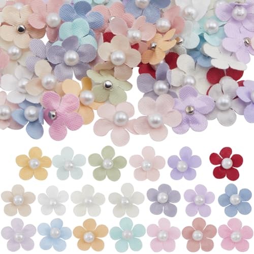 GORGECRAFT 100 Stück 20 Farben Mini-Satinblumen Mit Kunstperlen Winziger Stoff Zum Aufnähen Blumenapplikationsband Verzierungszubehör Für Kränze Nähen DIY-Basteln Scrapbooking Hochzeit Heimdekoration von GORGECRAFT