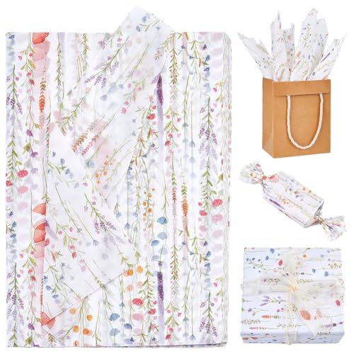 GORGECRAFT 100 Stück Wildblumenkunst Frühlings Aquarell Blumen Geschenkpapier Vintage Buntes Wildblumen Seidenpapier Recycelbar DIY Kunst Bastelpapier Für Geburtstag Hochzeit Geschenkverpackung von GORGECRAFT