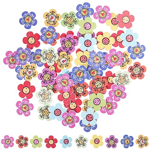 GORGECRAFT 100Stk Elegante Knöpfe Bedruckte Hölzerne Blumenknöpfe Bunte 2-Loch-Pulloverschnallen Dekorative Florale Punkte Herz Scrapbook-Verzierungen Für DIY-Handwerk Scrapbooking Nähen von GORGECRAFT