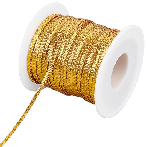 GORGECRAFT 100m Gold-Metallic-Dreadlock-Schnur 3mm Haarwickelseil Geflochtenes Nylonband Hiphop-Haargummi Haarflechtband Glitzernde Kantenschnur Glitzernde Kordel Nähen von Haarverlängerungen von GORGECRAFT