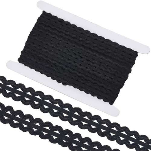 GORGECRAFT 10M RIC Rac Trim Ribbon 20mm Breit Zweireihig Wellenförmig Zum Nähen Biegefransenbesatz Schwarz Rick Rack Elastisch Gewebter Geflochtener Stoff Spitzenverzierung DIY Bekleidungszubehör von GORGECRAFT