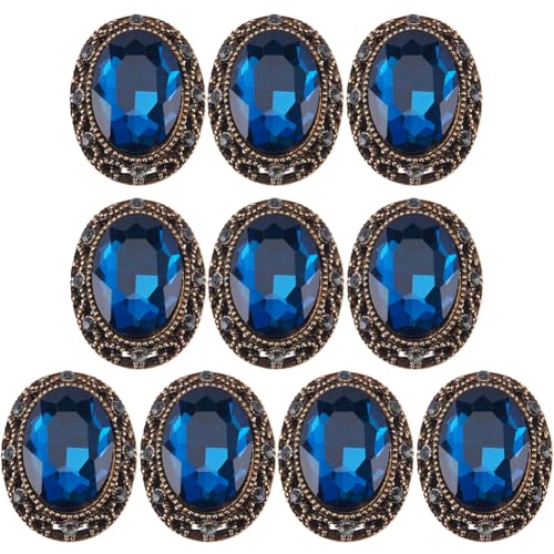 GORGECRAFT 10Stk Ganz Oval Geschliffene Blaue Zirkon-Strasssteine Im Vintage-Stil Kupfer Hohler Metallschaft Nähmantelknöpfe Geschliffene Strasssteine Für Uniformen Anzüge Blazer Mäntel 25mm x 20mm von GORGECRAFT