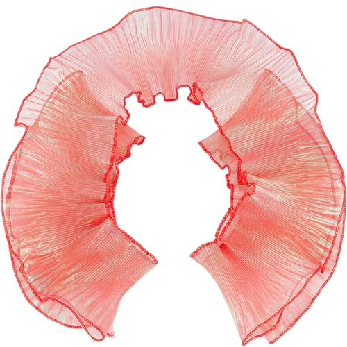 GORGECRAFT 10Yds*12cm Roter Organza-Spitzenstoff Mit Rüschen Plissiert Retro-Rüschen Plissierter Chiffon-Besatz Polyester-Bordüre Spitzenstoff Für DIY-Hochzeitskleid Basteln Heimdekoration von GORGECRAFT