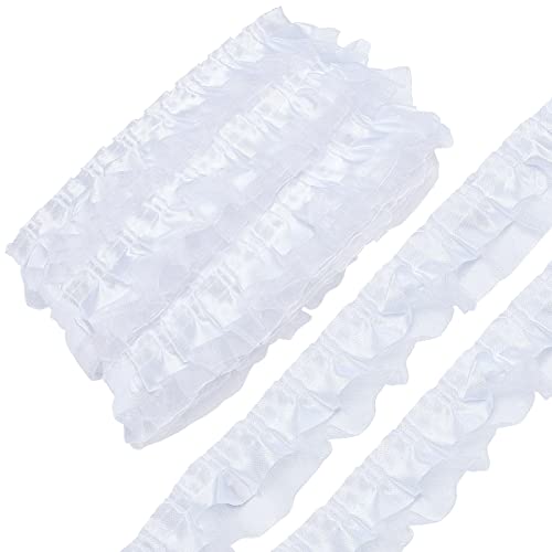 GORGECRAFT 10m 2-Lagiges Organza-Spitzenband Plissee-Satin-Spitzenkante 4cm Weißer Rüschen-Chiffon-Kantenbesatz Tüllstoff Für Stoffapplikationen Verzierungen DIY-Näharbeiten von GORGECRAFT