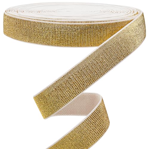 GORGECRAFT 11m Goldene Glitzer-Gummibänder 2.5cm Breit Metallisches Stretch-Nähband Gewebtes Strickband Spule Stirnband Zum Basteln von Hosenbund Taillengurt Kleidungsstück Kleidungszubehör von GORGECRAFT