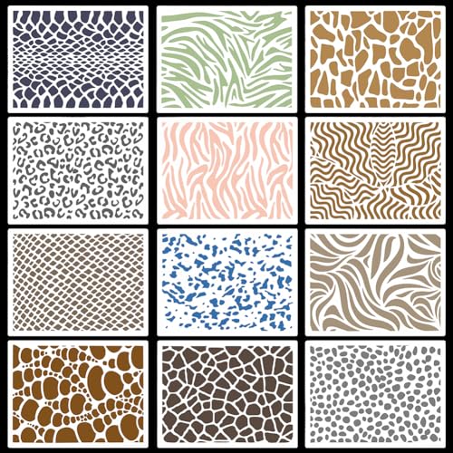 GORGECRAFT 12Stk Tierhaut-Vorlagen 21x15cm Leoparden-Malschablonen Zebra Gepard Milch Kuh Schlangenhaut Streifen Knisterstruktur Schablone Wiederverwendbare Zeichenvorlagen Für Holz Boden Dekor von GORGECRAFT