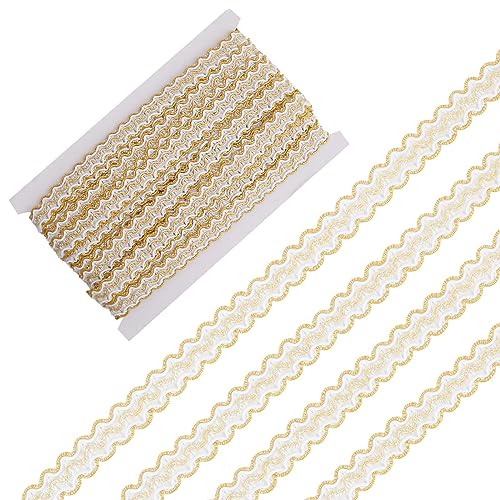 GORGECRAFT 12m Weißer Gimpen-Zopfbesatz 15 mm Breite Gewebtes Französisches Gimpen-Polyester Gewelltes Spitzenband Metallkante Polsterstoff Fransenbesatz Für Kostüme Heimwerker Nähen von GORGECRAFT