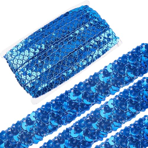 GORGECRAFT 13m X 2cm Flacher Blauer Paillettenbesatz Paillettenstreifen 3 Reihen Paillettenrolle Paillettenbandbesatz Metallische Paillettenrolle Für Kleid Schmuckherstellung Stirnband Nähen von GORGECRAFT