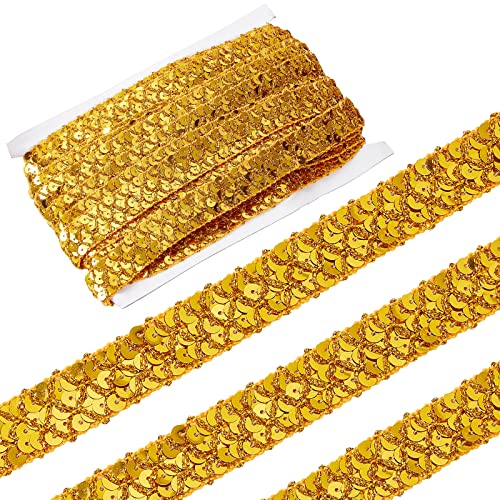 GORGECRAFT 14 Yds 0.78" Gold Pailletten Borte Spitzenband Geflecht Pailletten Perlen Glitzerband Paillettenstreifen Paillettenrolle Zum Nähen von Weihnachtshandwerk Verzierungen Kostüm Zubehör von GORGECRAFT