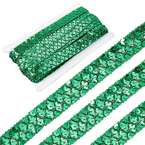 GORGECRAFT 14 Yds 0.78" Grünes Paillettenband Glitzerndes Spitzenband Pailletten Perlenband Paillettenstreifen Paillettenrolle Zum Nähen Weihnachtshandwerk Verzierungen Kostümschmuck Heimdekoration von GORGECRAFT