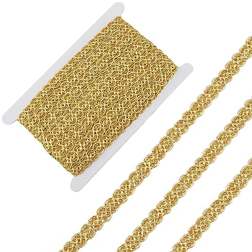 GORGECRAFT 15 Yard Goldverzierung Metallischer Zopf Spitzenbesatz 15mm Breit Filigranes Gewelltes Spitzenband Gimpe Geflochtene Besätze Wellenform Glitzer Bekleidungszubehör Für DIY-Kleidung Nähen von GORGECRAFT