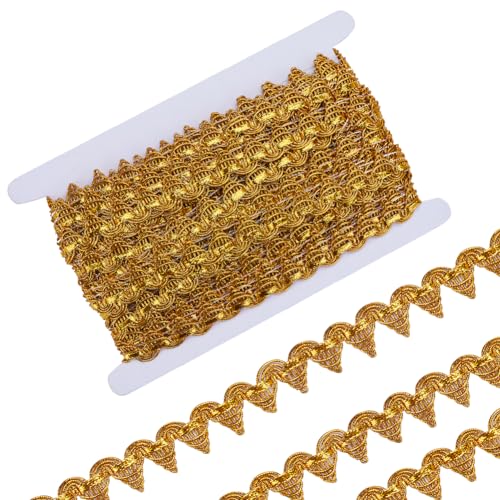 GORGECRAFT 15 Yards Goldfarbener Zopfbesatz 20mm Breit Metallischer Spitzenbesatz Gimp Geflochtene Fransen Venedig-Bandkante Mit Pailletten Dreieckig Gewebter Besatz Nähen Bekleidungszubehör von GORGECRAFT