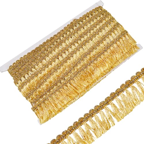 GORGECRAFT 15 Yards Goldmetallic Spitzenbesatz Fransenquastenbesatz 32mm Breit Glitzerndes Geflochtenes Band Fransenbesatz Zum Nähen Basteln Kleidung Vorhänge Tischdecken Röcke von GORGECRAFT