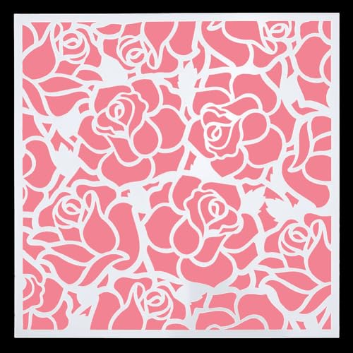 GORGECRAFT 151x151mm 2Pcs Large Rose Stencils Floral Design Stencil Roses Flower Reusable Plastic Templates Drawing for Wall Painting Drawing Stencil Set Wood Tools Cloth Home Decor von GORGECRAFT