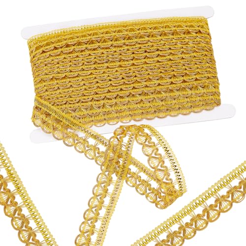 GORGECRAFT 15Yds*27mm Metallic-Spitzenbesatz Goldfarben Muschelform Spitzenband Tausendfüßler Geflochtenes Spitzenband Verzierte Gimp-Fransenborte Quaste Für DIY-Schmuck Basteln Hochzeit Brautstrauß von GORGECRAFT