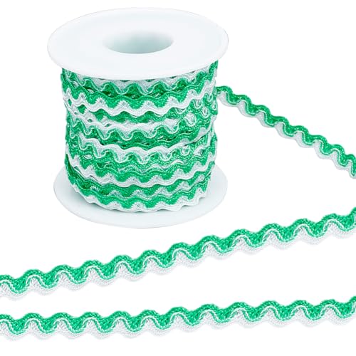 GORGECRAFT 15m RIC Rac Biegefransenbesatz 8mm Breit Wellenbänder Grün Gewebtes Geflochtenes Stoffband Für Heimwerker Nähen Basteln Hochzeitskleid Kleidung Verzierung Spitze Party Geschenkverpackung von GORGECRAFT