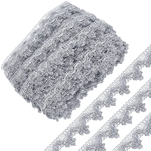 GORGECRAFT 18.3m Metallic Braid Spitzenborte Silber Blumenmuster Spitzenband Verziert Gimp Fransenborte Quaste Für DIY Schmuck Handwerk Hochzeit Braut Kostüm Nähen Herstellung Verschönerungen von GORGECRAFT