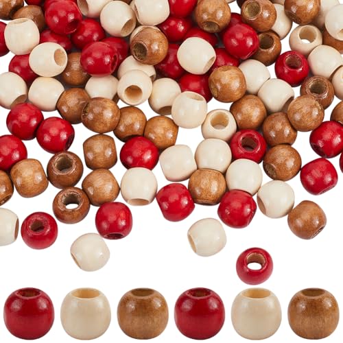 GORGECRAFT 180Stk 3 Farben 5.5mm Große Loch Holzperlen In Fassform 12mm Bunte Holz Abstandsperlen Farbige Lose Perlen Für Makramee Armbänder Halsketten Schmuckherstellung DIY Weihnachtsgirlanden Dekor von GORGECRAFT