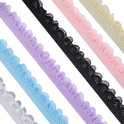 GORGECRAFT 18m 6 Farben Elastischer Spitzenbesatz 3m/rolle 14mm Breit Stretchband Dessous-Kantenbesatz Blumenmuster Gehäkeltes Gurtband Heimwerker Nähen Kleidung Geschenkverpackung Hochzeitsbedarf von GORGECRAFT