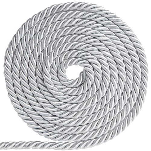 GORGECRAFT 18m Lange Zierkordel 8mm Polyester-Zierschnur Dekoratives Geflochtenes Seil Fadenband Für Heimdekoration Vorhang-Raffhalter Polsterzubehör Nähen Basteln Silber von GORGECRAFT