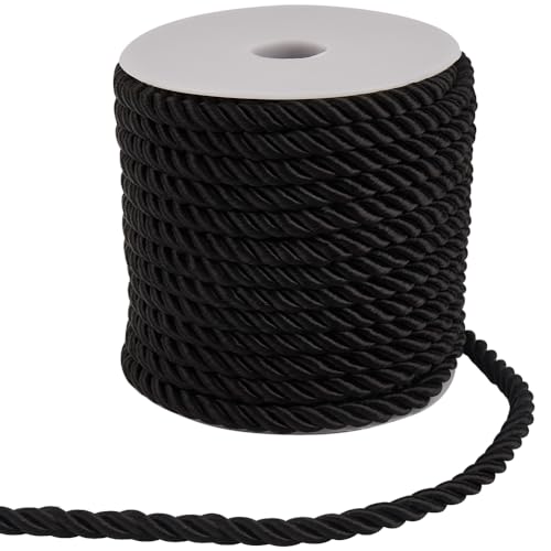 GORGECRAFT 18m Zierkordel 6mm Polyester-Zwirn Dekorative Geflochtene Kordel Faden Band Für Heimdekoration Vorhang Raffhalter Polsterung Ehrenkordel Nähen Basteln Schwarz von GORGECRAFT