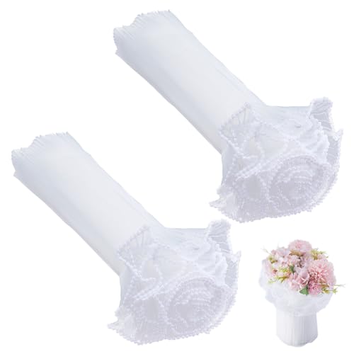 GORGECRAFT 2 Beutel 8 Yards Weißes Organza-Blumenverpackungsnetzpapier 10.63~11.8" Perlenränder Blumenstraußverpackungsverpackungen Zerknittertes Gewelltes Netzgewebegarndekor Für Hochzeit Geschenk von GORGECRAFT