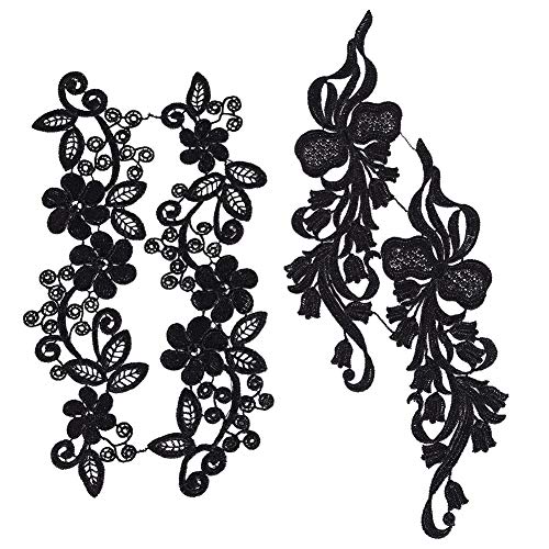 GORGECRAFT 2 Paar Spitzenapplikation Blumenstickerei Patch Schwarze Spitzenborte Kragen für DIY dekorierte Craft Nähkostüm (11x2,7~3in) von GORGECRAFT