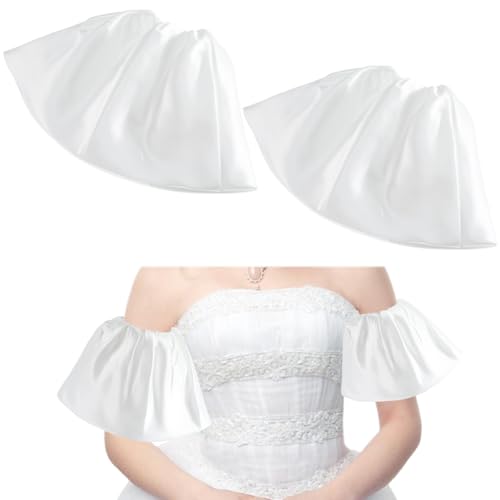 GORGECRAFT 2 Stück Abnehmbare Puffärmel Weiß Polyester Hochzeit Falsche Kurze Armmanschetten Handmanschetten Brautkleid Kostümzubehör Zum Autofahren Hochzeit Braut Abschlussball Abendparty Frauen Dame von GORGECRAFT