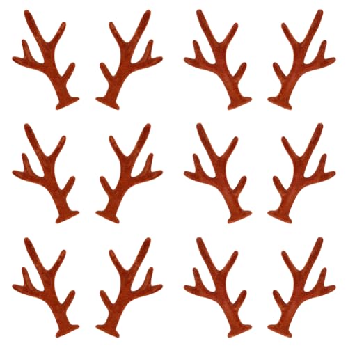 GORGECRAFT 20 Paar Mini Geweih Haarspangen Verzierungen Braun Weihnachts Hirsch Beflocktes Hirschgeweih Zubehör Rentier Elch Zweig Tiere Horn Schneemann Hand Für Stirnband Schneemann Hochzeitsfeier von GORGECRAFT