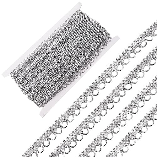 GORGECRAFT 20 Yard 10 mm Silberner Gimp-Zopfbesatz Metallische Kantenbesätze Verzierung Blumenmuster Spitzenbänder Zum Nähen Hochzeit Brautkleidung Schmuck Zubehör Lampenschirm Heim-DIY-Kunsthandwerk von GORGECRAFT