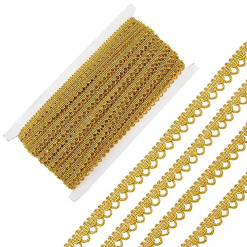 GORGECRAFT 20 Yard 10mm Metallischer Zopfbesatz Goldfarbenes Blumen-Spitzenband Verzierung Blumenmuster Randbesatz Zum Nähen Hochzeit Brautkleidung Schmuck Zubehör Lampenschirm Heim-DIY-Kunsthandwerk von GORGECRAFT