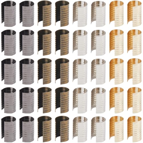 GORGECRAFT 200Stk 4 Farben Lederseil Clips 8.5x14mm Silber Goldenes Metall Runder Verschluss Crimpschnur Faltbare Zylindrische Öffnungen Kordelende Crimp Für Quastentaschen Schmuckherstellung DIY von GORGECRAFT