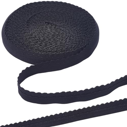 GORGECRAFT 20m Umklappbares Elastisches Band 1.9cm Breit Schwarzes Gewelltes Stretch-Randband Dessous-Besatz Gehäkeltes Gurtband Auf Rolle Für Heimwerker Näharbeiten Kleidung Geschenkverpackungen von GORGECRAFT