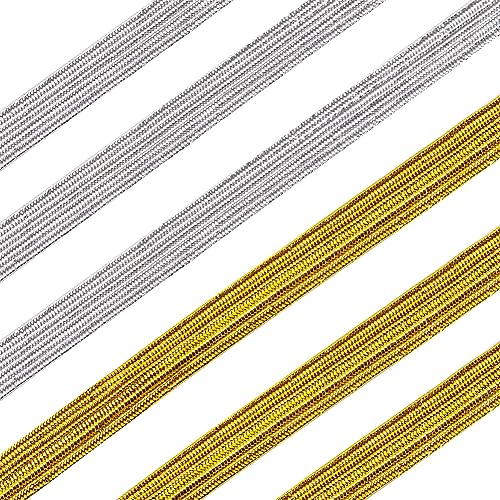 GORGECRAFT 21.8Yds 2 Farben Silberner Elastischer Besatz Metallisches Gold Glitzerndes Elastische Bänder Geflochtenes Band Schweres Stretch-Glanzband Flache Strickkordeln Nähen Gürteln Schnürsenkeln von GORGECRAFT