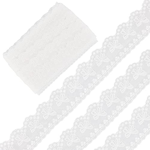 GORGECRAFT 22 Yard Weißer Baumwoll-Spitzenbesatz Bowknot Stickerei Spitzenband 1-5/8" Breite Ösen Rüschen Nähen Borte Stoff Handwerk Für Kleider Kleidung Tasche Kleidung Hochzeit Dekorationen von GORGECRAFT