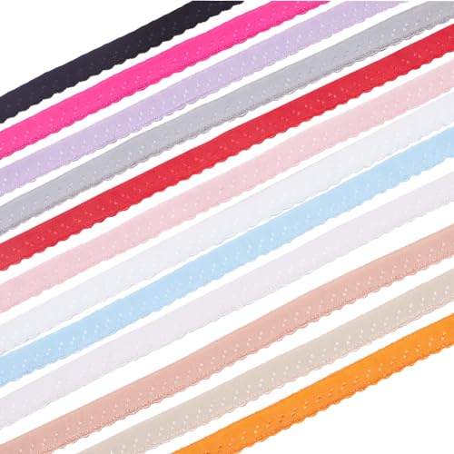 GORGECRAFT 24 Yard 12 Farben Elastischer Dessous-Besatz 10mm Breit Spandex-Spitzenband Stretchband Picot-Kanten Besatz Gurtband Häkelspitze Kordelband DIY Kleidung Nähen Geschenkverpackung von GORGECRAFT