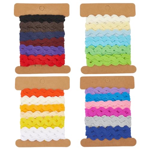 GORGECRAFT 24 Yards 4 Stile RIC Rac Band 7.5mm Wellen Zickzack Biegung Fransenbesatz Gewebter Geflochtener Stoff Nähspitze Für Heimwerker Nähen Basteln Kleidung Kleiderverzierung Geschenkverpackung von GORGECRAFT