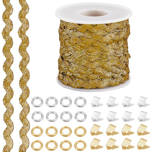 GORGECRAFT 25 m Goldene Zackenlitzen Borte Metallische Fransenborte Mit Wellenmuster 5mm Glitzernde Zackenlitzen Stoffborte Gewelltes Randband Geflochtener Webstoff Zum Nähen Basteln Verpacken von Wei von GORGECRAFT