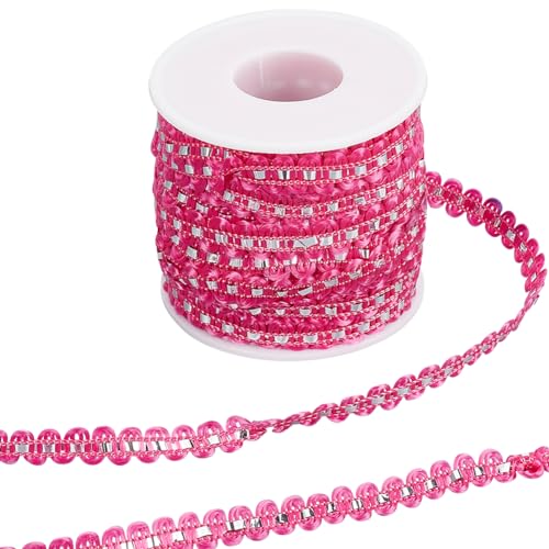 GORGECRAFT 25m Langes RIC-Rac-Besatzband 8mm Gewellt Zum Nähen Biegen Fransenbesatz Metallisches Garn Spitzenbänder Fuchsia Wickelstoff Elastisches Band Spitze Zickzack Basteln Für Kleidung Nähen von GORGECRAFT