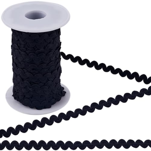 GORGECRAFT 25m Zickzack-Nylon-Spitzenband In S-Form Gewellte Fransenbesatz 10mm Breit Gewebtes Geflochtenes Stoffband Für Heimwerker Näharbeiten Hochzeitskleider Kleidung Geschenkverpackungen Schwarz von GORGECRAFT