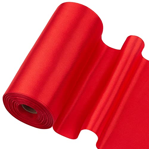 GORGECRAFT 27 Yards X 6 Zoll Breites Doppelseitiges Satinband Auf Rolle Roter Fester Stoff Großes Band Zum Verpacken von Weihnachtsgeschenken Eröffnung Stuhlschärpe Blumenstrauß Schleifenherstellung von GORGECRAFT