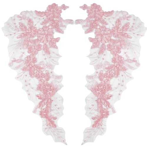 GORGECRAFT 2Stk 3D-Blumen-Spitzenapplikationen Rosa Pailletten Bestickte Spitze Aufnäher Applikation Mit Blumenmotiv Stoffkragenbesatz Flicken Für Hochzeitskleid Brautkleid Dekoration Kleidung Nähen von GORGECRAFT