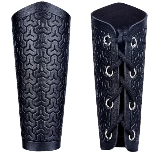 GORGECRAFT 2Stk Lederstulpen-Armband Schwarzes Leder Armschutz Mittelalterliches Gebirgsmuster Rüstungsarmschienen Retro-Verstellbares PU-Lederarmband Rüstungsmanschette Für Halloween-Ritter-Cosplay von GORGECRAFT