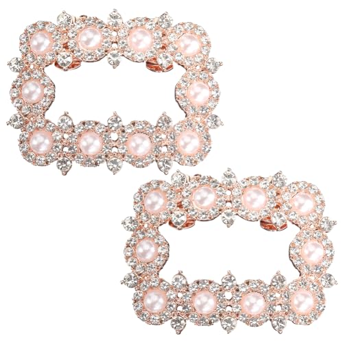 GORGECRAFT 2Stk Strass-Schuhclips Für Hochzeiten Abnehmbarer Schuhschnallenclip 55 x 42mm Elegante Kristall-Schuhdekoration Mit Kunststoff-Imitationsperle Für Flache Absätze Hüte Clutches Roségold von GORGECRAFT