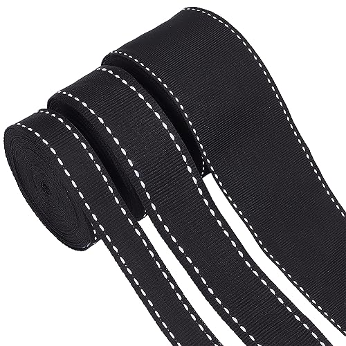 GORGECRAFT 3 Größen 15mm bis 38mm Schwarzes Ripsband Mit Nahtkante 15 Yards Sattelbaumwollband Mit Weißen Doppelseitigen Kantenlinien Genähtes Gurtband Zum Nähen Basteln Geschenkverpackungen Verpacken von GORGECRAFT