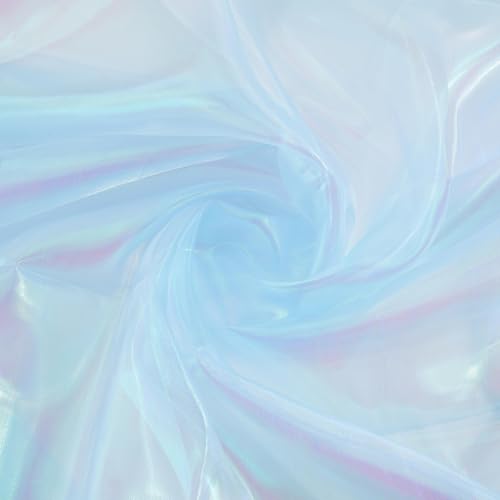 GORGECRAFT 3 x 1.5 m Blau Schillernder Organza Stoff Aus Polyester Regenbogen Holografische Glänzende Gaze Durchsichtiger Spitzenstoff Mit Farbverlauf Für Kleider Hintergrund Party Heimdekoration DIY von GORGECRAFT